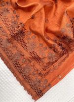 Silk Orange Traditional Wear Cut Work Saree